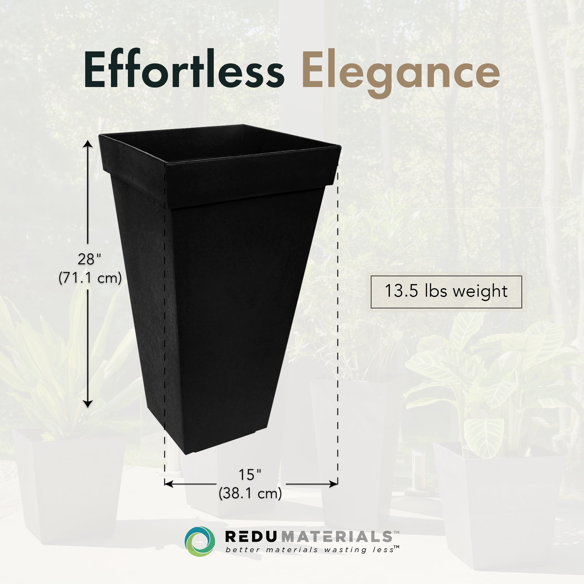 Tierra Verde Self Watering Symphony Square Planter, 15 x 28 Inches, Black