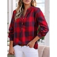thumbnail image 4 of Women'S V Neck Plaid Shirts Dressy Casual Button-Down Business Work Boho Tops Long Sleeve Fall Outfits Red XXL, 4 of 8