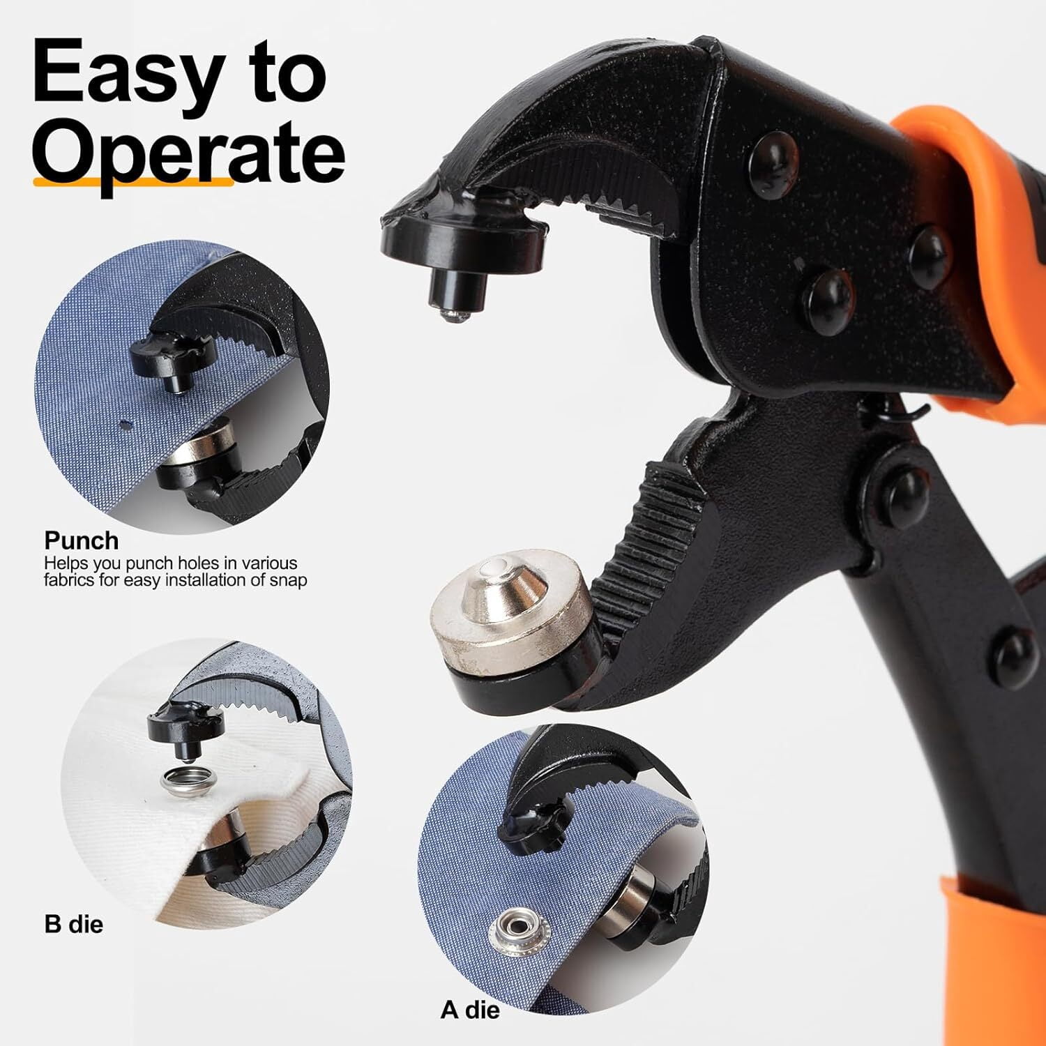 LQQBOX Snap Button Kit, Heavy Duty Snap Fasteners Tool, Screw Snap on Tools Included 1pc Snap Plier and 40 Sets 15mm Stainless Snaps, Buttons Snap Fastener Tool for Boat Cover, Tarps, Canvas, Leather