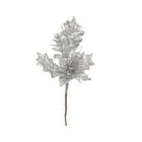 CuiLiyq 9" Glitters Christmas Picks Sprays, Artificial Poinsettia Flower with Holly Leaves and Berries for Wedding Holiday Christmas Tree Wreath Garland Decorations (Silver)