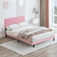 thumbnail image 4 of Harper & Bright Designs Full Size Upholstered Platform Bed with Tufted Linen Headboard, Wood Bed Frame with Slat Support for Bedroom, Pink, 4 of 7