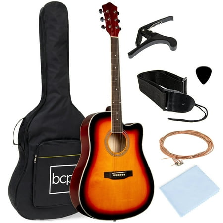 Best Choice Products 41in Full Size Beginner Acoustic Guitar Set with Case  Strap  Capo  Strings - Sunburst