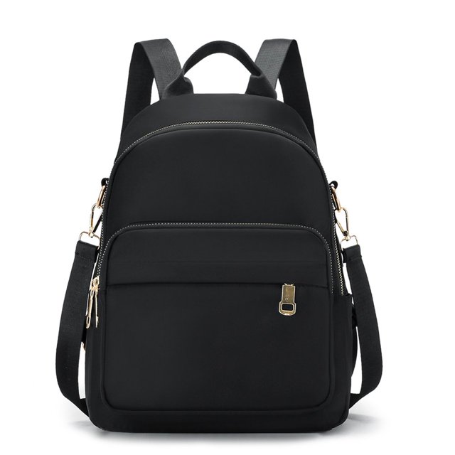 Women Nylon Solid Color Backpack Zipper Large Capacity Laptop Bag (Green