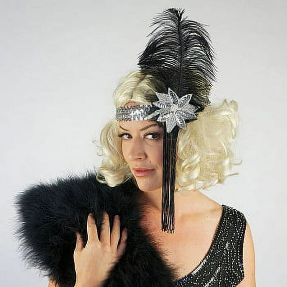 ZUCKER Flapper Headband w/Ostrich Feather and Tassel - 1920's Style Gatsby Headpiece Costume Hair Accessories (Gold)