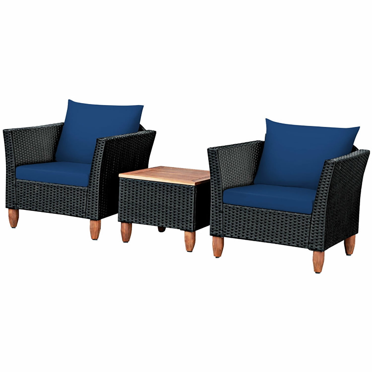 Aimee Lii 3 Pieces Outdoor Patio Rattan Furniture Set with Coffee Table, Modern Patio Furniture, Navy