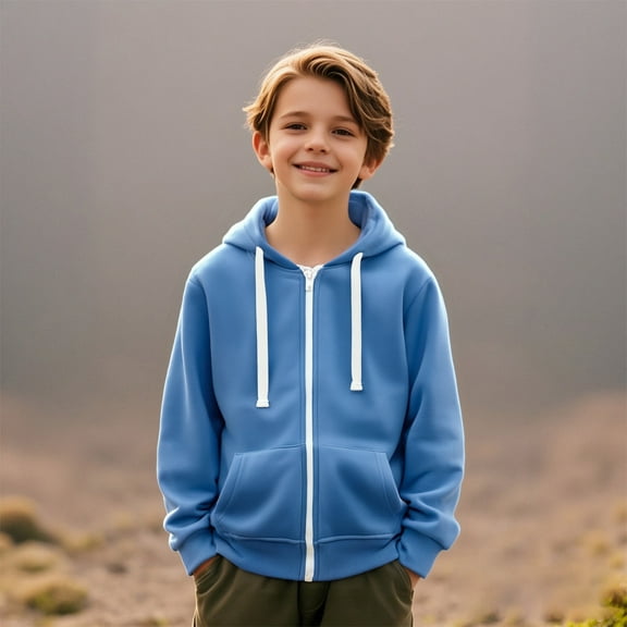 Hoodies Blue Full Zipper Hoodies Casual Long Sleeve Sweatshirts Jackets Fall Clothes Girls Clothes9-10 Years Boys Girls Fashion