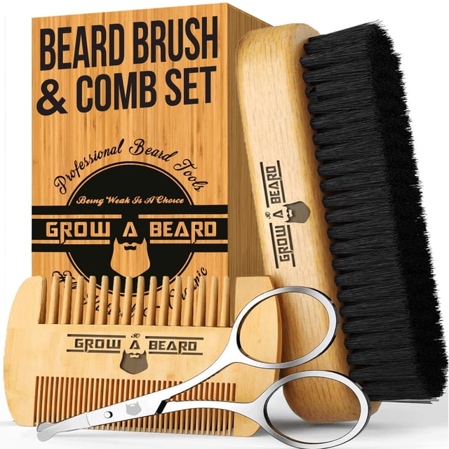 Kit de cepillos para barba Grow Alpha Beard con peine y tijeras y bolsa