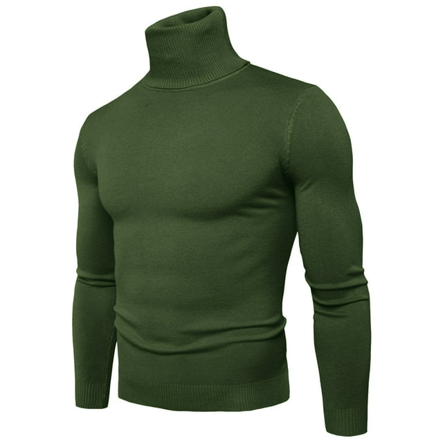 Printemps 2024 Chandail Col Roulé Homme Chaud Tricoté Couleur Unie Chandail-Overs Homme Ajusté Décontracté Chandail Col Roulé