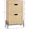 thumbnail image 2 of GAOMON Natural Rattan Storage Cabinet with 2 Flip Drawers, Adjustable Shelves & Metal Legs, Slim Wooden Entryway Shoe Cabinet for Hallway or Living Room, Oak, 2 of 7