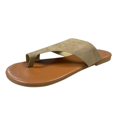 

Follure Girl women s casual shoes Women s Fashion Solid Color Suede Large Size Flat Set Outer Toe Sandals And Slippers Brown 41