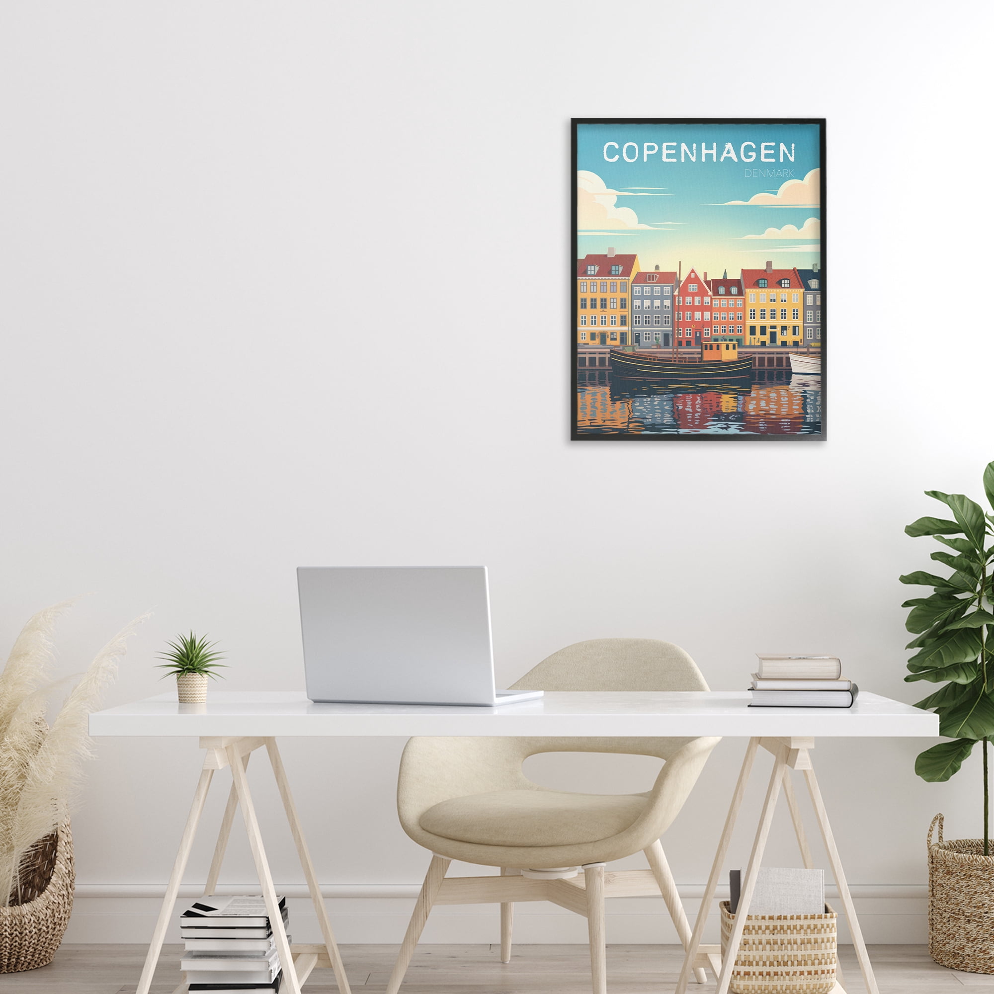Stupell Industries Copenhagen Cityscape with River Black Framed Giclee Art, design by Andreas Magnusson