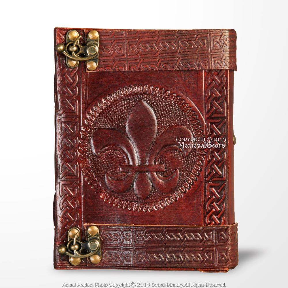 Medieval Genuine Leather Journal Diary Parchment Paper Fleur de Lis