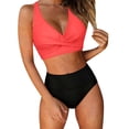 thumbnail image 2 of Antinious Women Period Solid V-Neck Rear Short Bottom Built In Cup Wireless Balanced Stylish 2 Piece Bikinis Set, 2 of 5