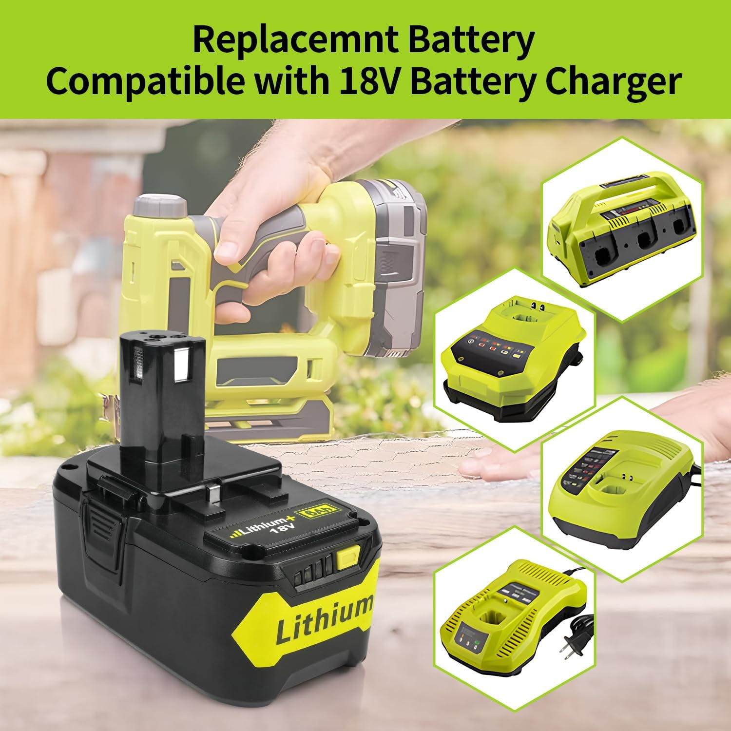 2Pack Replacement for Ryobi 18V Batteries 6.0Ah and 2-Port P117 Fast Charger for Ryobi ONE+ P108 P107 P105 P103 P102