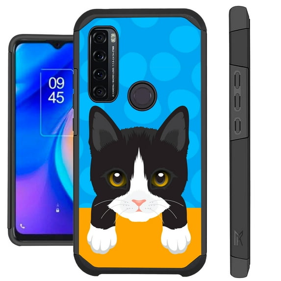 Compatible with TCL 30XE Hybrid Fusion Guard Phone Case Cover (Cute Cat Black)