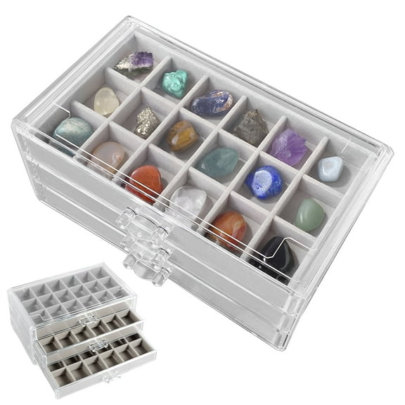 FUYGRCJ Rock Display Case 3 Drawers Rock Collection Box 54 Grids Rock Collection Display Case Clear Crystals Display Case Durable Gemstone Display Case Rock Storage Case