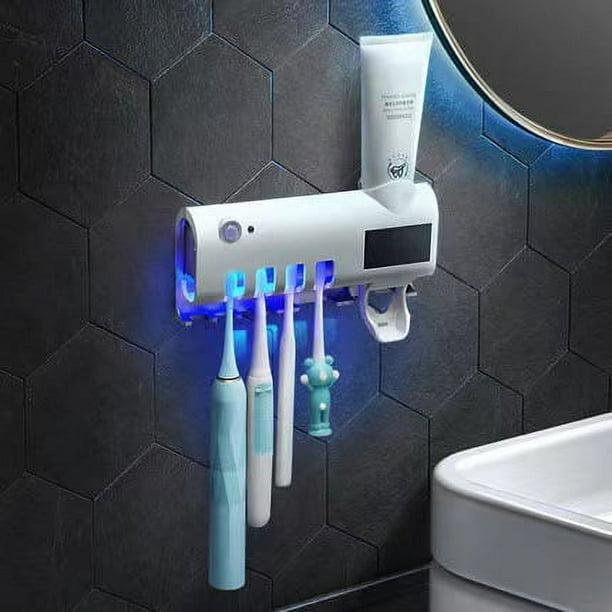 Portacepillos de dientes con esterilización ultravioleta inteligente Portacepillos de dientes familiar multifuncional Juego de montaje en pared sin perforación