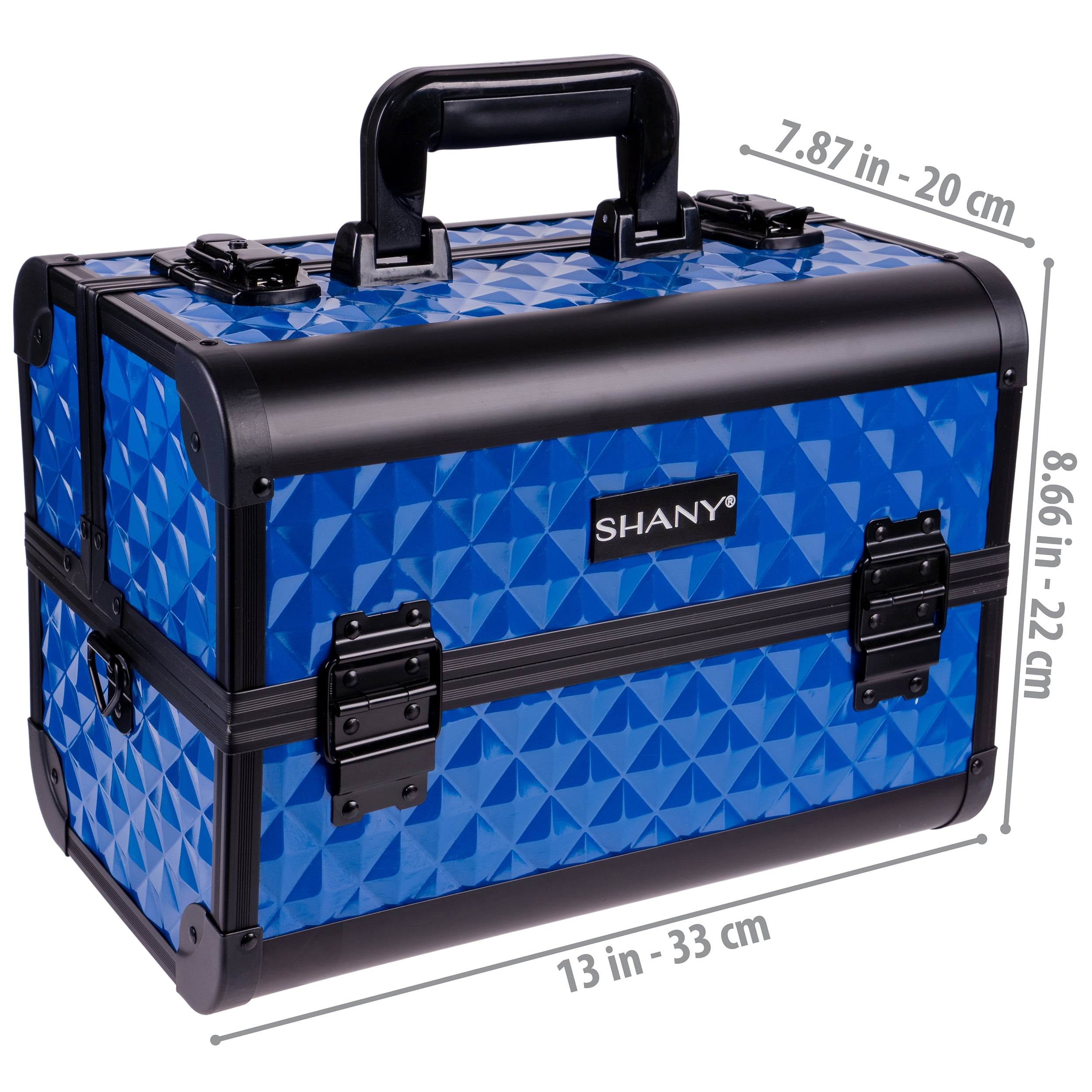 SHANY Premier Fantasy Professional Makeup Train Case Cosmetic Box Portable Makeup Case Organizer Jewelry storage with Locks , 3 Trays ,Makeup Brush Holder and Cosmetics Mirror - Royal Blue