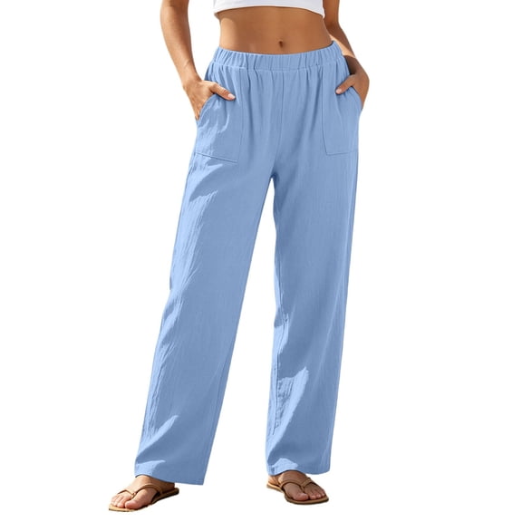 Womens Casual Pants Solid Color Trousers Flowy Large Size Athletic Work Pants With Pockets