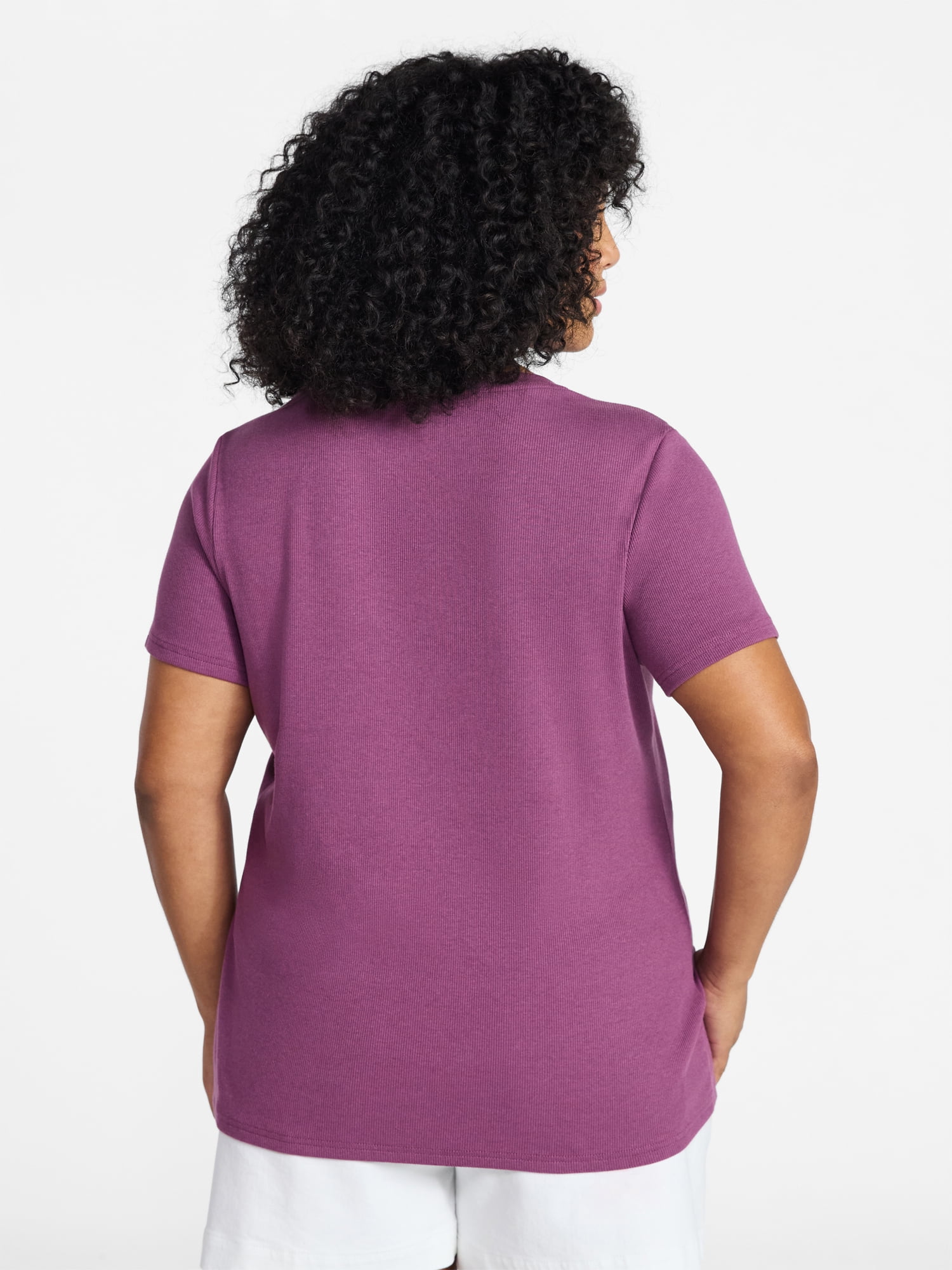Terra & Sky Women's Plus Size Scoop Neck Rib Tee with Short Sleeves, Size 0X-5X