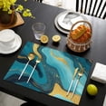 thumbnail image 3 of Blue and Gold Marble Wave Art Pattern Summer Placemats Table Placemats Set Of 6-Linen Kitchen Washable Placemats Table Mats 11.8"x17.7" Non-Slip Heat Resistant, 3 of 5