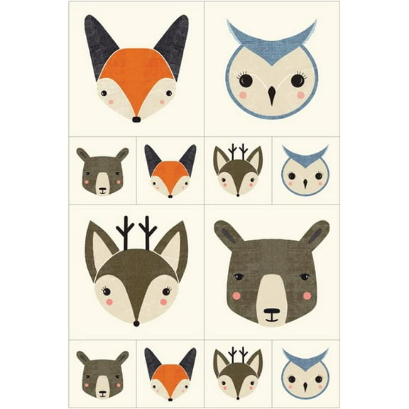 24" X 44" Panel Woodland Wonder by Gingiber Animals Heads Bears Foxes Owls Deer Moda Fabrics Cream Cotton Fabric Panel (48399-11)