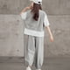 thumbnail image 4 of Guardurnaity Conjunto de 2 piezas de ropa de verano para niñas y adolescentes, camiseta de empalme de manga corta, pantalones, ropa, chándal, conjuntos de ropa Gris 170cm, 4 of 6
