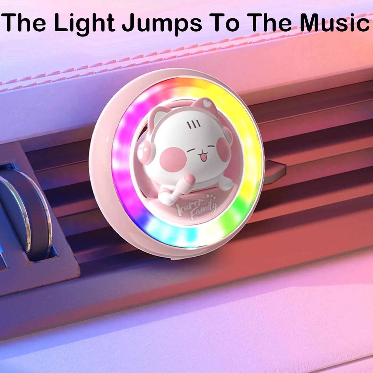 Car Air Freshener Vent Clip with 3 Scented Tablets - Cartoon Design with Colorful LED Lights, Car Interior Decor - For Car Owners, Daily Commuters, Travelers