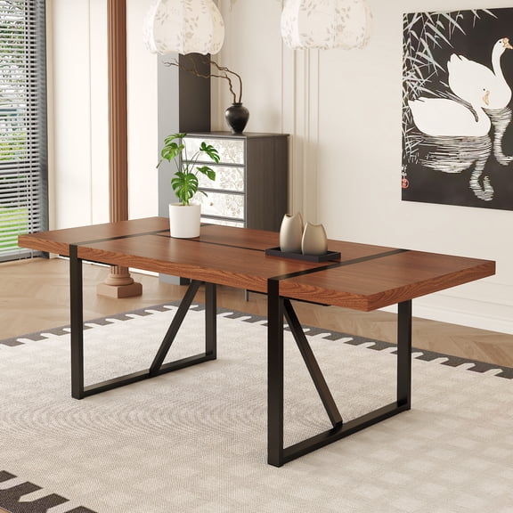 LUFTUT 86.6" Large Rectangular Dining Table for 8-10 People, Industrial Style MDF Top & Metal Legs, Multi-Use Kitchen & Conference Table for Home, Dining Room, Office (Table Only)