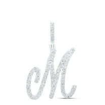 925 Sterling Silver Genuine Diamond Women's Script Font Initial M Pendant 1/5 CT