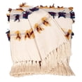 thumbnail image 2 of 50" X 60" Ivory Blue and Yellow Woven Cotton Striped Throw Blanket with Tassels and Fringe, 2 of 7