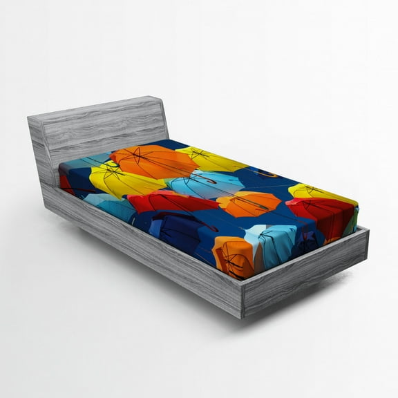 Ambesonne Colorful Fitted Sheet, Colorful Umbrellas Sky, Twin XL Size, Multicolor