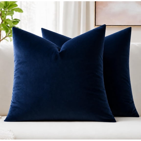 Velvet Throw Pillow Covers 18x18 Inch Pack of 2 Dark Blue