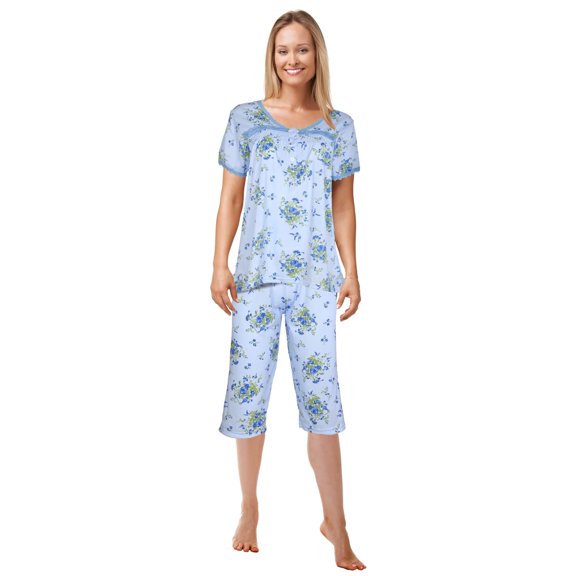 JEFFRICO Pajamas For Women Capri Set Sleepwear Soft Pajamas Short Sleeve Pajama Sleepshirt With Capri Pants