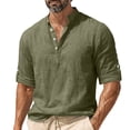 thumbnail image 2 of Kojanyu Men's Solid Cotton-Linen Blend Three-Quarter Sleeve Half V-Neck Button-Up Pullover Top Basic Casual Shirt S-XXL, 2 of 8