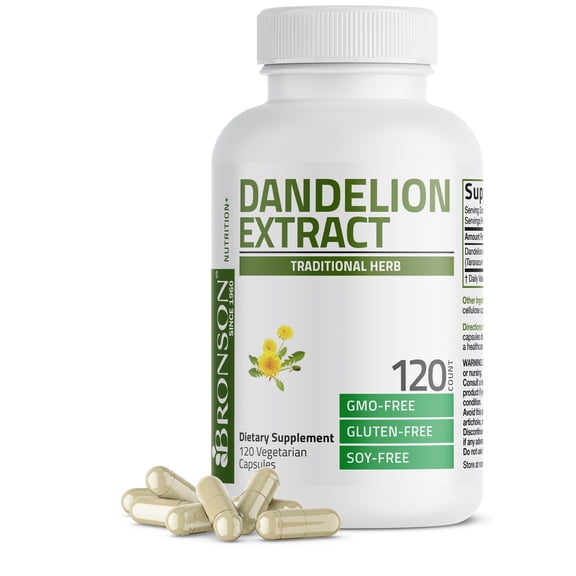 Bronson Dandelion Root 1500 MG per Serving High Potency, Supports Overall Good Health & Well-Being, Traditional Diuretic Herb - Non-GMO, 120 Vegetarian Capsules