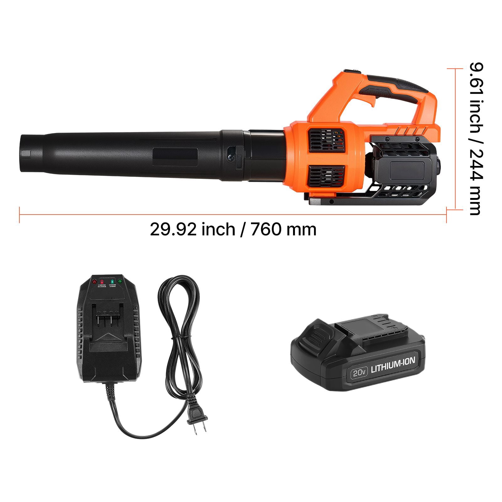 Cordless Leaf Blower with 450 CFM, 110 MPH, 20V 2Ah Battery, 62 dB, Brushless Motor, for Yard Patio Driveway Cleaning