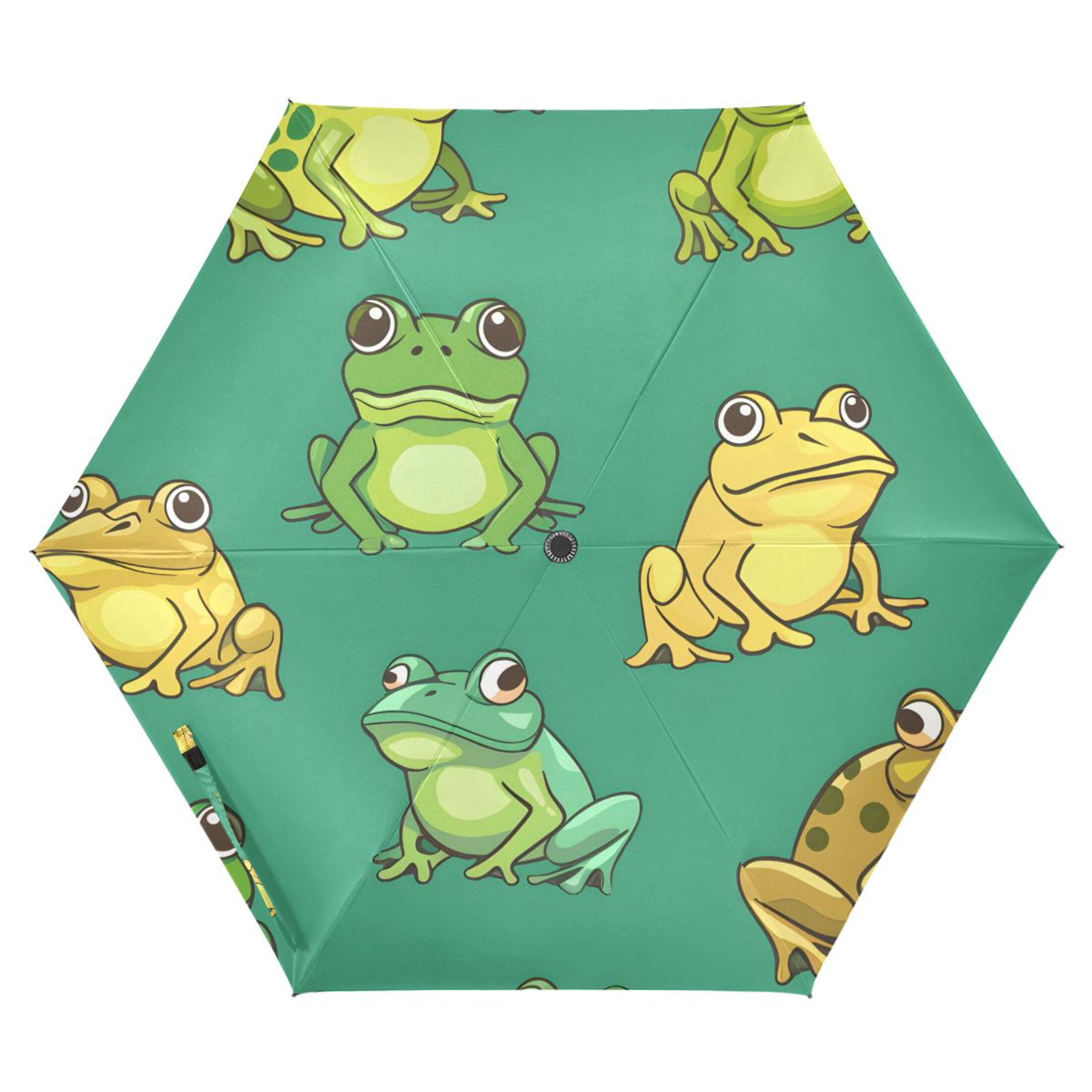 Cartoon Frogs All Weather Umbrella Triple Folding Parasol 6 Ribs UV Protection Portable