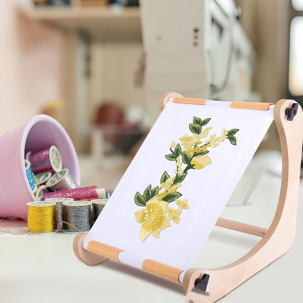Ergonomic Desk Embroidery Hoop with Scroll Mechanism Adjustable Wood Embroidery Frame For Stitching Needlework Craft