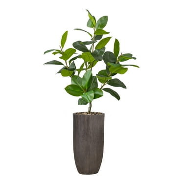 Real touch 74" fake Rubber tree in a fiberstone planter