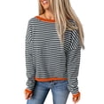 thumbnail image 1 of Zoeecloth T-Shirts Rayés pour Femmes Col Rond Manches Longues Hauts Tricotés Printemps Été Pull S-TTG, 1 of 8