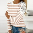 thumbnail image 2 of Timegard Tops for Women Striped Lace Long Sleeve Crewneck Comfy Fall Tee Shirts Dressy Casual Loose Tops, 2 of 5