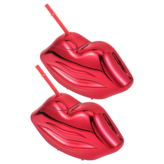 Masteelf 2pcs Red Lip Shaped Drinking Cup with Straw and Lid Creative for Kawaii Tea Cute Funny Tumbler Bottle for Home Office Wedding Party Beach KTV Bar