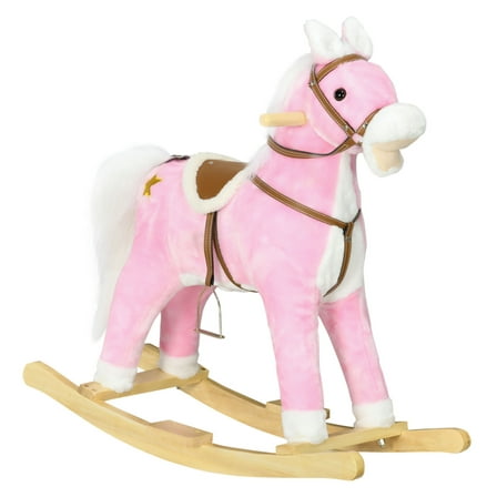 Rocking Horse with Sound, Ride on Horse with Saddle, Toddler Rocker, Gift for 3-8 Year Old, Pink
