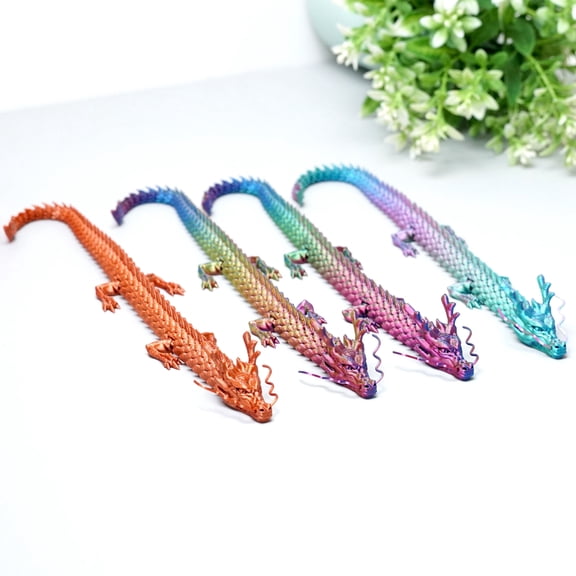 4pcs 3D Printed dragon,Flexible Joint Animal lacertid Figurines,Realistic Eyes, Home Office Decor,Fidget Toy for Adults Teens Boy Festival Gifts