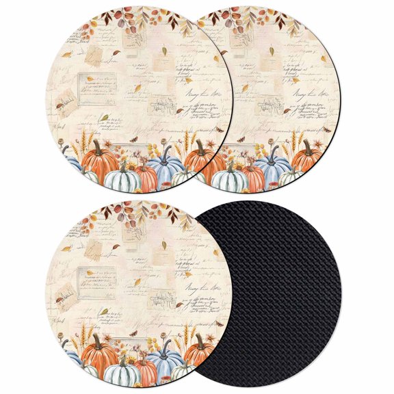 Thanksgiving Coasters Set of 4, Absorbent Coasters for Drinks, Fall Blue Green Orange Pumpkin Leaves Coaster for Desk Coffee Table Protection, Home Decor House Warming Gifts 4"