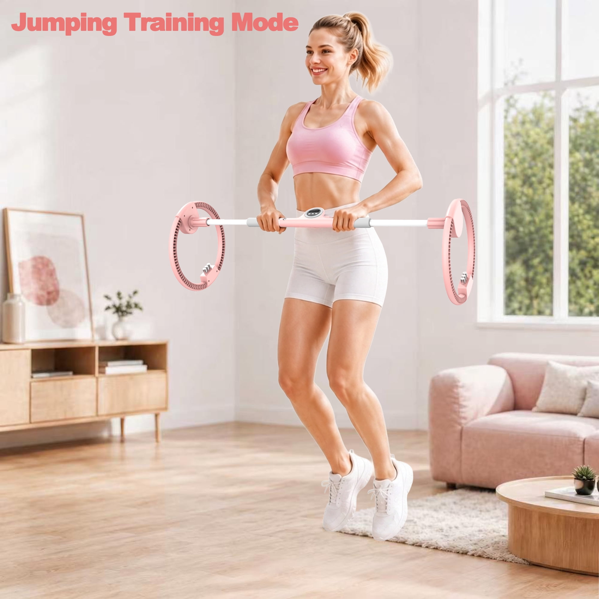 Exercise Wheel with Adjustable Arms and Dual-Wheel Design, Forearm Wrist Trainer and Fitness Equipment for Home Gym Office, Pink