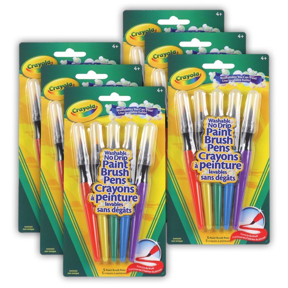 Crayola Washable No Drip Paint Brush Pens, 5 Per Pack, 6 Packs