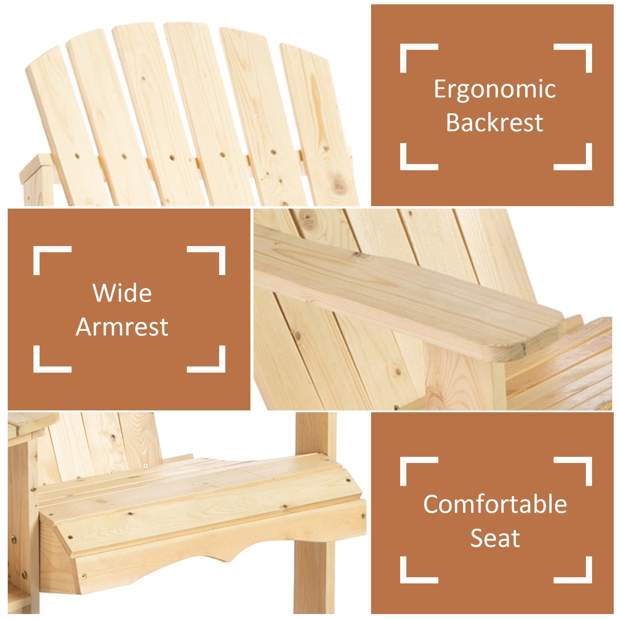 Outsunny Adirondack Bench Wood "Adirondack Chairs" - Set of 2, Natural