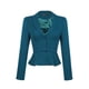 thumbnail image 1 of Blazer corto de oficina de trabajo con dobladillo con volantes y manga larga con solapa vintage para mujer Azul marino M, 1 of 5